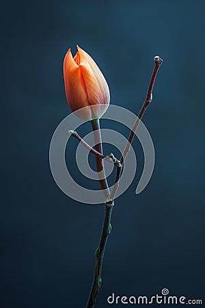 Single tulip bud on a dark background Stock Photo