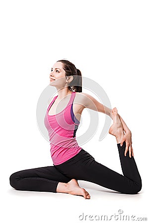 Single upside down woman doing aerial yogawith a hammock Stock Photo