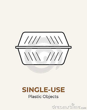 Single-use plastic fast food container. Vector illustration of recycling plastic container. Food plastic packaging flat logo for Vector Illustration