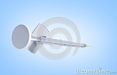 Single-use syringe 3d render on blue background Stock Photo