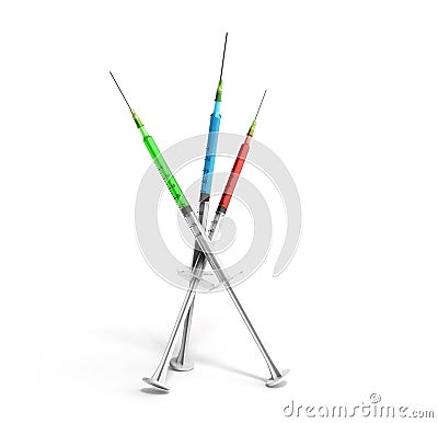 Single-use syringes 3d render isolated on white background Stock Photo