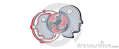 Single vector main object without background. Head with mechanic brain. Future robot machine. Terminator cartoon Vector Illustration