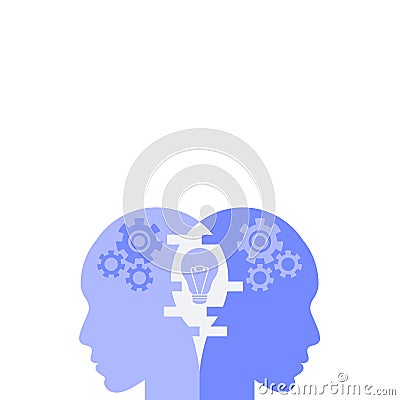Single vector main object without background. Head with mechanic brain. Future robot machine. Terminator cartoon Vector Illustration