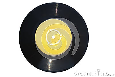 Single vinyl record 45 rpm with empty yellow label suitable Stock Photo