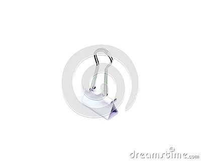 Single white binder clip isolated on white background. Clerical clip for paper 1 Stock Photo