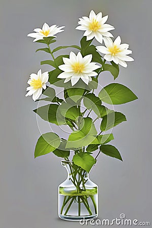 Single white flowers in a small vase Stock Photo