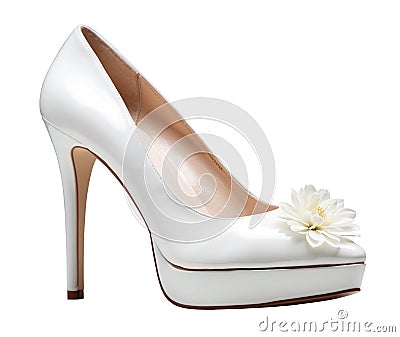 Single White High Heeled Shoe with White Flowers AI Generated PNG or JPG Stock Photo