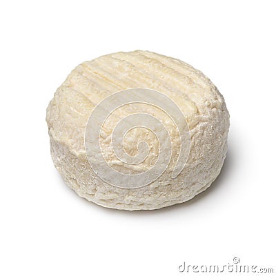 Single whole French goat cheese, Crottin de pays, on white background Stock Photo