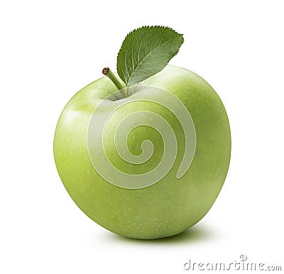 Single whole green apple 2 isolated on white background Stock Photo