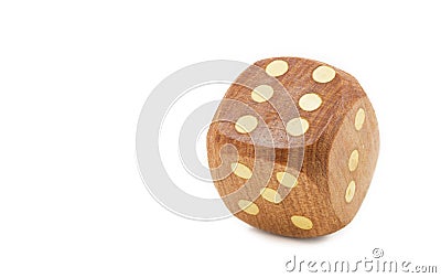 Single wooden dice, isolated on white Stock Photo