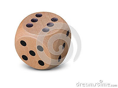 Single wooden Dice on white background Stock Photo