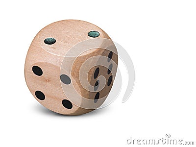 Single wooden Dice on white background Stock Photo