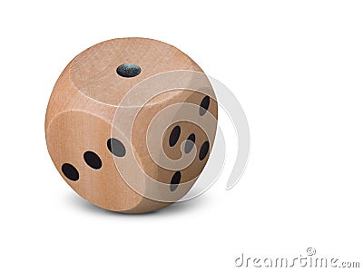Single wooden Dice on white background Stock Photo