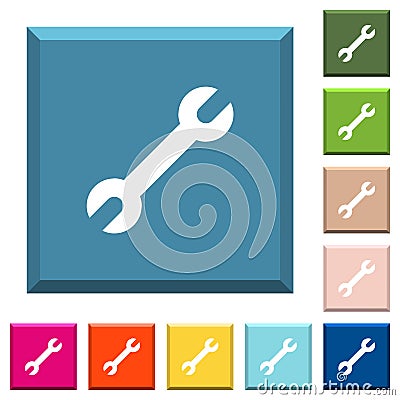 Single wrench white icons on edged square buttons Vector Illustration