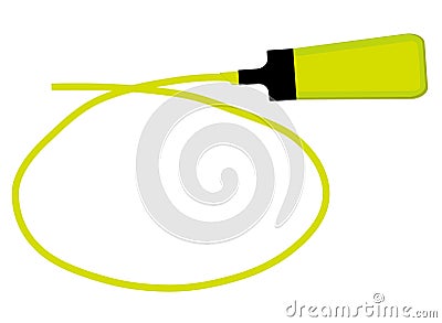 Single yellow highlighter pen with hand drawn yellow circle to h Vector Illustration