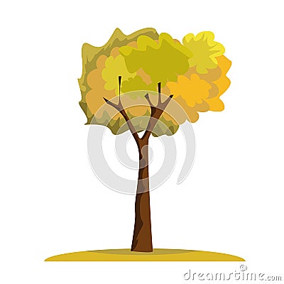 Single yellow tree in autumn season. Fall season tree with solid color style. Vector illustration. Vector Illustration