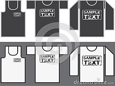 Singlet, T-shirt and Long-sleeved shirt template. Vector Illustration
