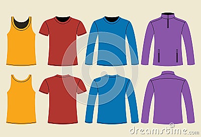 Singlet, T-shirt, Long-sleeved T-shirt and Jacket template Vector Illustration