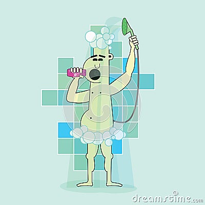 Sings man in the bathroom Vector Illustration