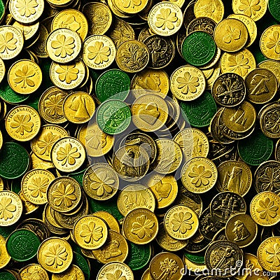 A Singular Glint of Gold Coins, St. Patrick's Day Stock Photo