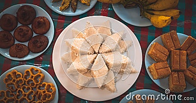 Sinhala and Tamil new years day celebration, traditional sweets and food table Stock Photo