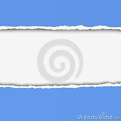 Two pieces of torn green color paper with ripped edges and white hole between them Vector Illustration