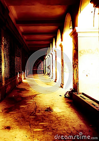 Sinister abandoned building in creepy lighting Stock Photo