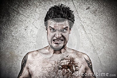 Sinister face with cracked skin, and ugly face Stock Photo