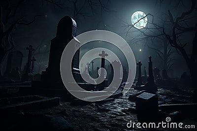 Sinister Moonlit Cemetery Shadows Shadows cast Stock Photo