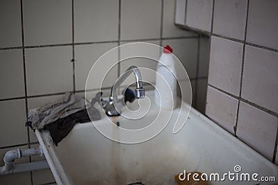 Sink in dining room. Kitchen details. Place to wash dishes. Faucet is turned off Stock Photo