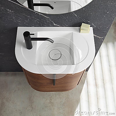 Sink and faucet in modern bathroom interior. Editorial Stock Photo