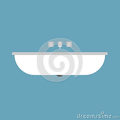 Sink front view equipment symbol domestic vector icon white. Contemporary silhouette ceramic basin Vector Illustration