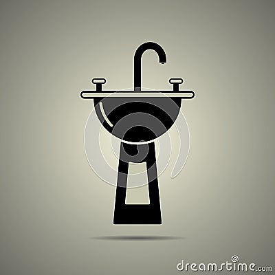 Sink icon in flat black and white style Vector Illustration