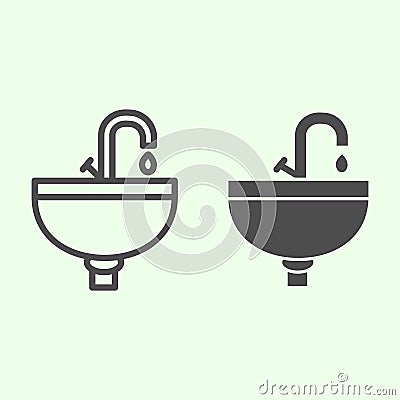 Sink line and solid icon. Wash basin or washstand with tap symbol outline style pictogram on white background Vector Illustration