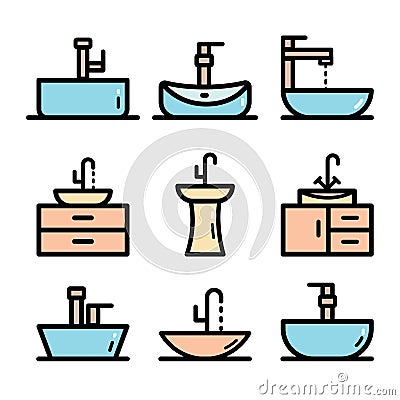 Sink vector color icons set isolated on white Vector Illustration