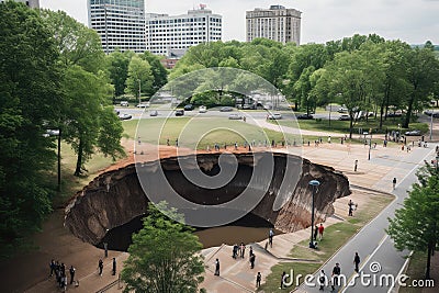 sinkhole in a park, with people enjoying the view and nature Stock Photo