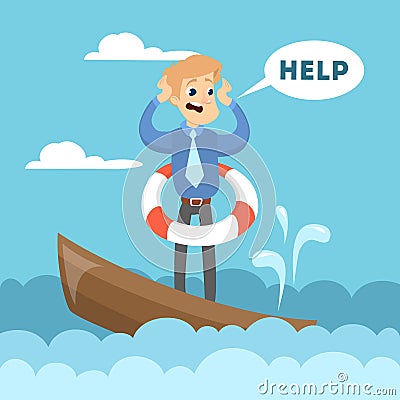 Sinking business boat. Vector Illustration