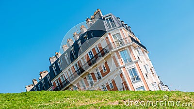 The sinking house in Montmarte, Paris Optical illusion Paris, France, morning in Paris Stock Photo