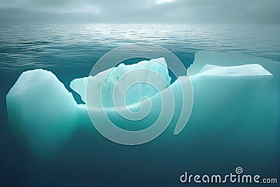 Sinking iceberg dive to depths of ocean seascape. Stock Photo