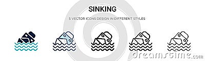 Sinking icon in filled, thin line, outline and stroke style. Vector illustration of two colored and black sinking vector icons Vector Illustration