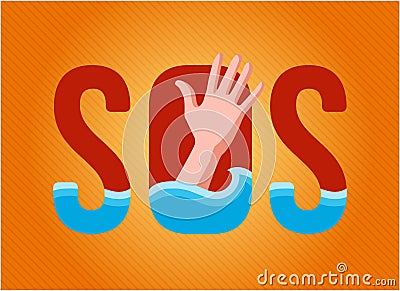 Sinking person asks for help Vector Illustration