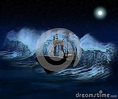 Sinking Ship at night Stock Photo