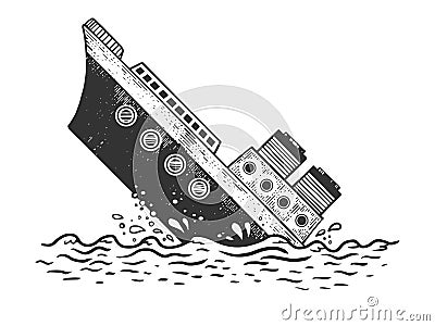 Sinking steamboat ship sketch engraving vector Vector Illustration