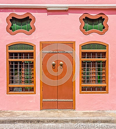 Sino-Portuguese Architecture of many the buildings in Phuket city Stock Photo