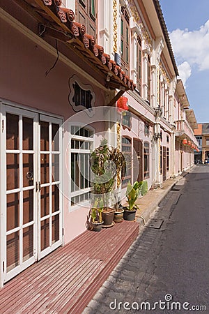 Sino Portuguese architecture on Soi Romanee, Old Phuket Town, Thailand Editorial Stock Photo