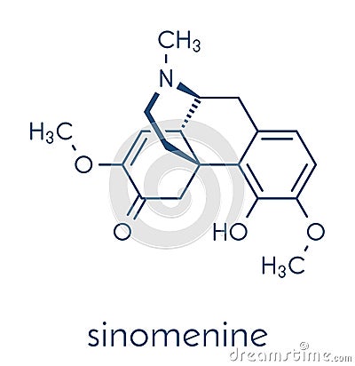 Sinomenine herbal alkaloid molecule. Isolated from Sinomenium acutum. Skeletal formula. Vector Illustration