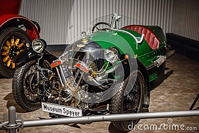 SINSHEIM, GERMANY - MAI 2022: green Morgan Threewheeler Super Sport 1935 Editorial Stock Photo