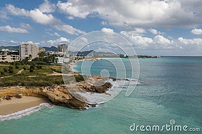 Sint Maarten's island Cupecoy beach view from the air Stock Photo