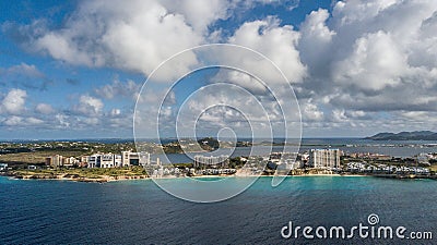 Sint Maarten's island Netherlands side view from the air Stock Photo