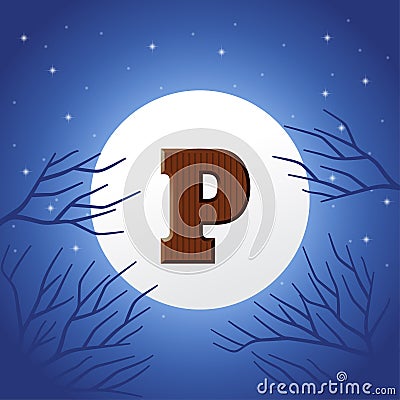 Sinterklaas day concept - chocolate letter P on moonlight background - holiday illustration Vector Illustration